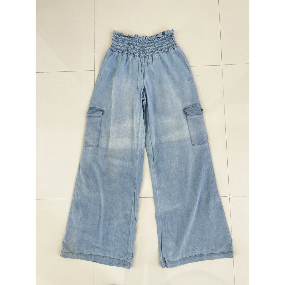 Rewash Brand Wide Leg Smocked High Rise Pants Lightweight Boho Casual Pants M